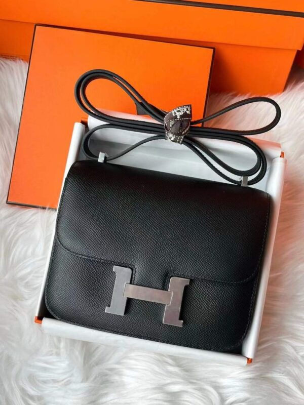 H Factory Bags Constance Epsom Leather CK89 Black Silver Hardware 18cm Full Handmade