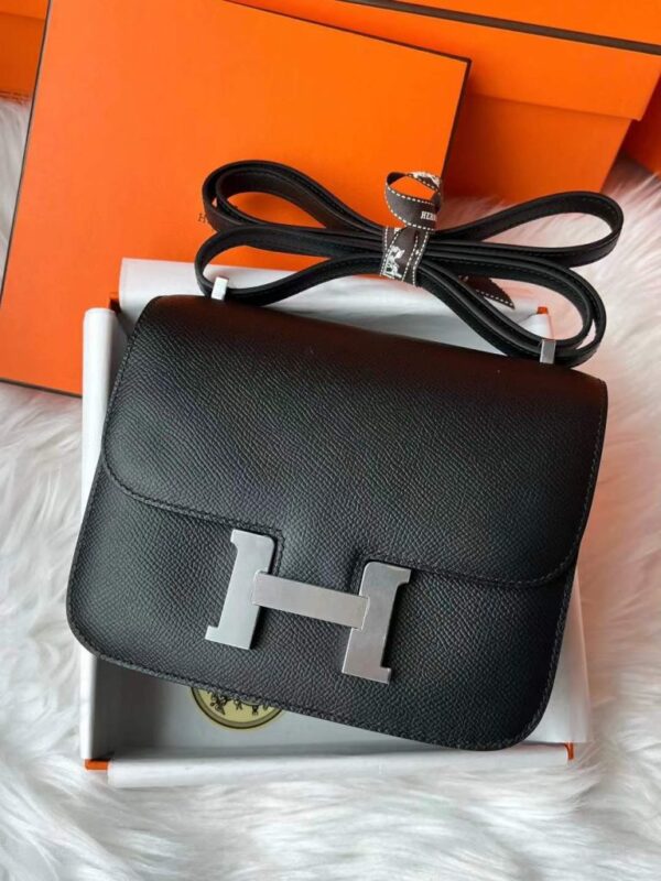 H Factory Bags Constance Epsom Leather CK89 Black Silver Hardware 18cm Full Handmade