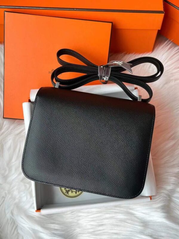 H Factory Bags Constance Epsom Leather CK89 Black Silver Hardware 18cm Full Handmade