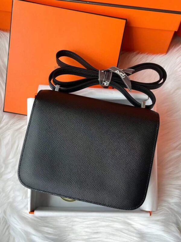 H Factory Bags Constance Epsom Leather CK89 Black Silver Hardware 18cm Full Handmade