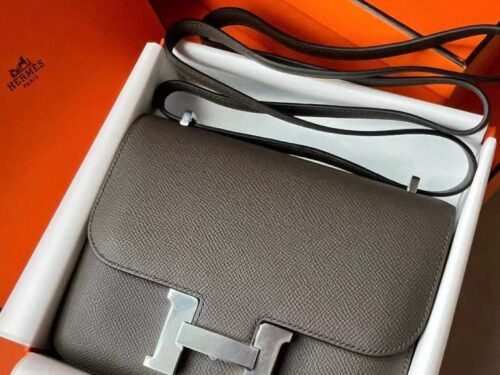 H Factory Bags Constance Epsom Leather Deep Grey Silver Hardware 18cm Full Handmade