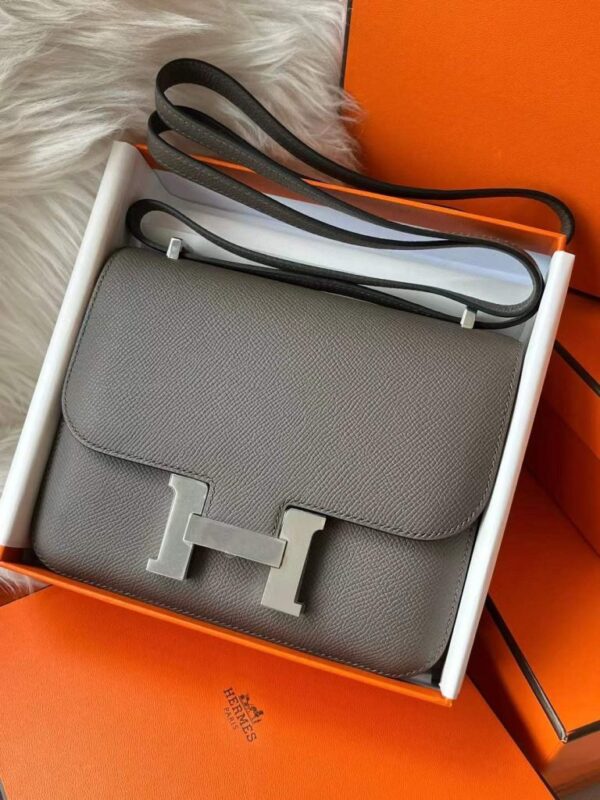 H Factory Bags Constance Epsom Leather Deep Grey Silver Hardware 18cm Full Handmade