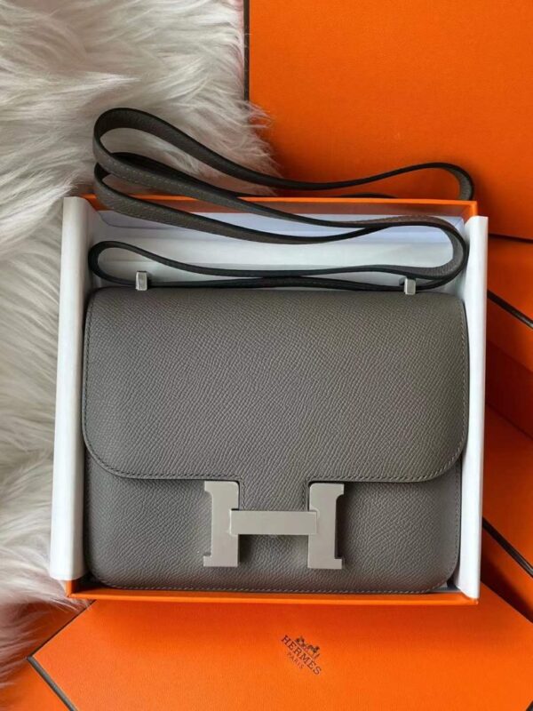 H Factory Bags Constance Epsom Leather Deep Grey Silver Hardware 18cm Full Handmade