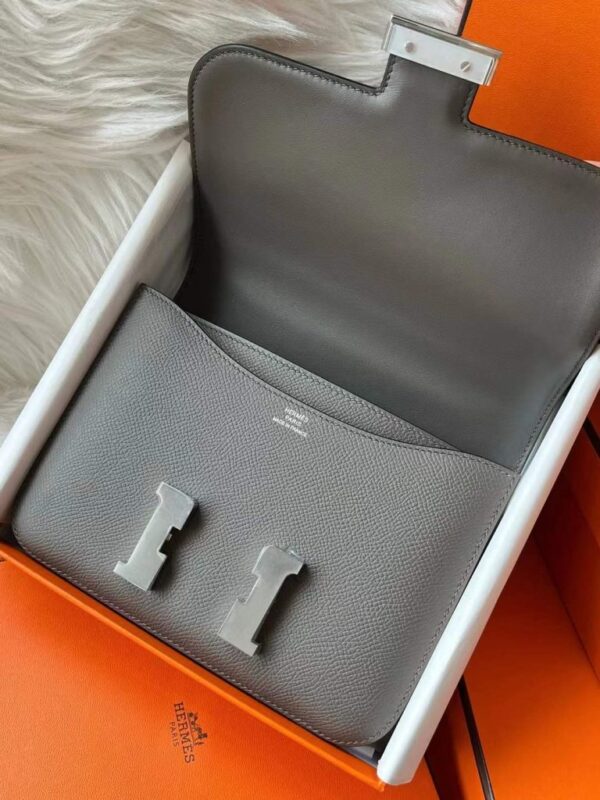 H Factory Bags Constance Epsom Leather Deep Grey Silver Hardware 18cm Full Handmade