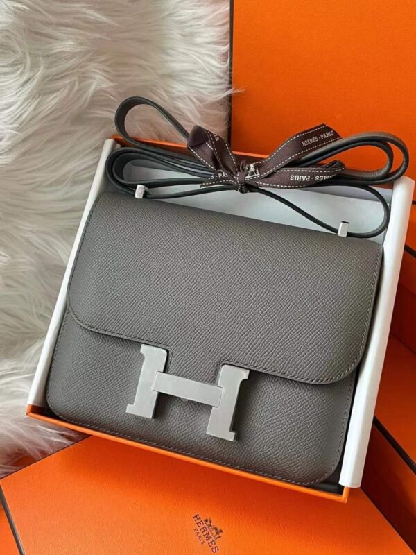 H Factory Bags Constance Epsom Leather Deep Grey Silver Hardware 18cm Full Handmade