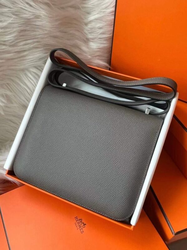 H Factory Bags Constance Epsom Leather Deep Grey Silver Hardware 18cm Full Handmade