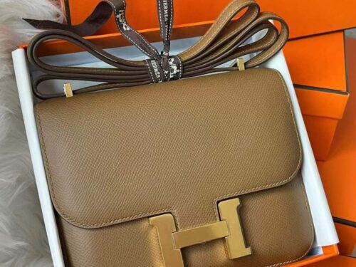 H Factory Bags Constance Epsom Leather Chestnut Brwon Gold Hardware 18cm Full Handmade