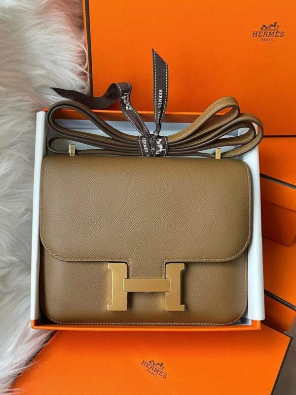 H Factory Bags Constance Epsom Leather Chestnut Brwon Gold Hardware 18cm Full Handmade