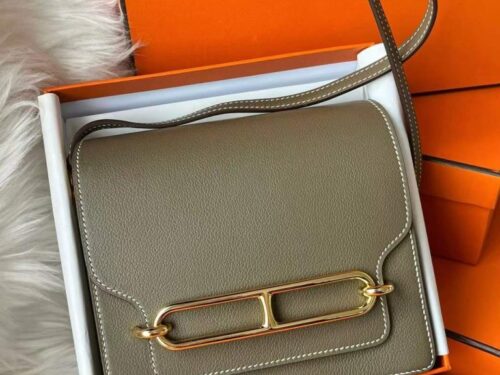 H Factory Bags Roulis Evercolor Leather Etoupe Grey Gold Hardware 18cm Full Handmade