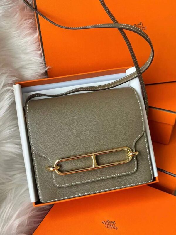 H Factory Bags Roulis Evercolor Leather Etoupe Grey Gold Hardware 18cm Full Handmade