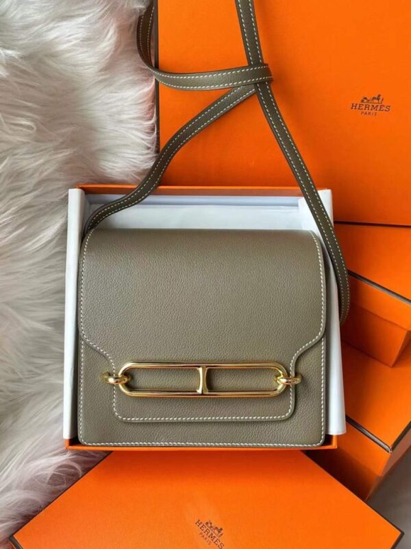 H Factory Bags Roulis Evercolor Leather Etoupe Grey Gold Hardware 18cm Full Handmade