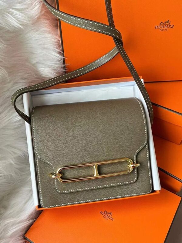 H Factory Bags Roulis Evercolor Leather Etoupe Grey Gold Hardware 18cm Full Handmade