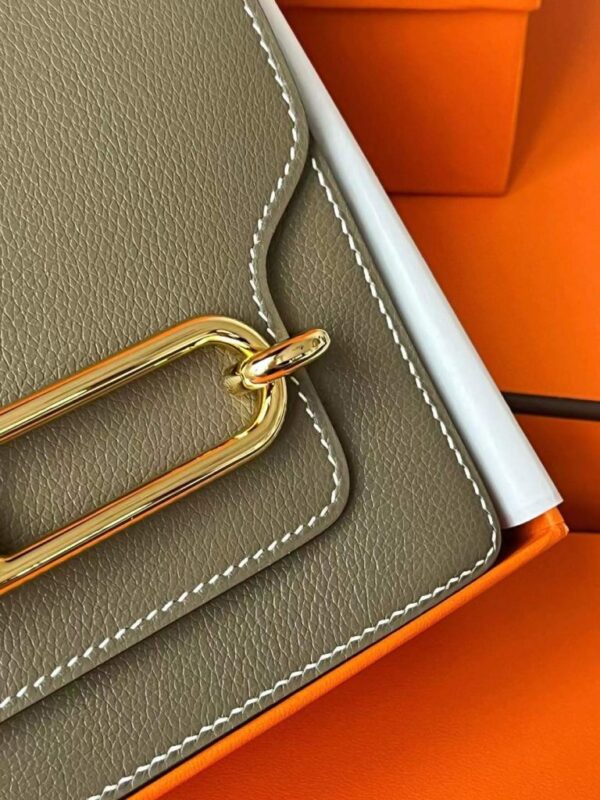 H Factory Bags Roulis Evercolor Leather Etoupe Grey Gold Hardware 18cm Full Handmade