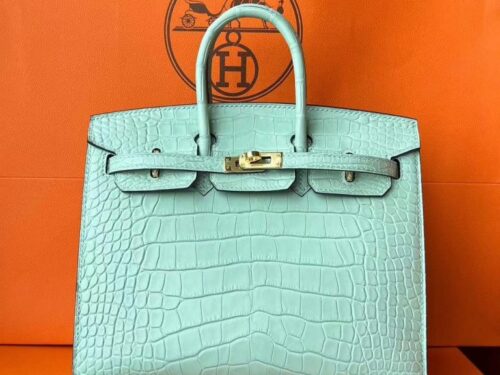 H Factory Bags Birkin Matte Alligator Crocodile 6u Mint Green Gold Hardware 20cm Full Handmade