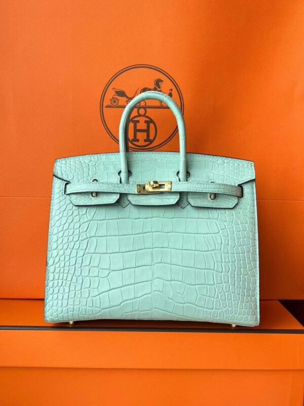 H Factory Bags Birkin Matte Alligator Crocodile 6u Mint Green Gold Hardware 20cm Full Handmade