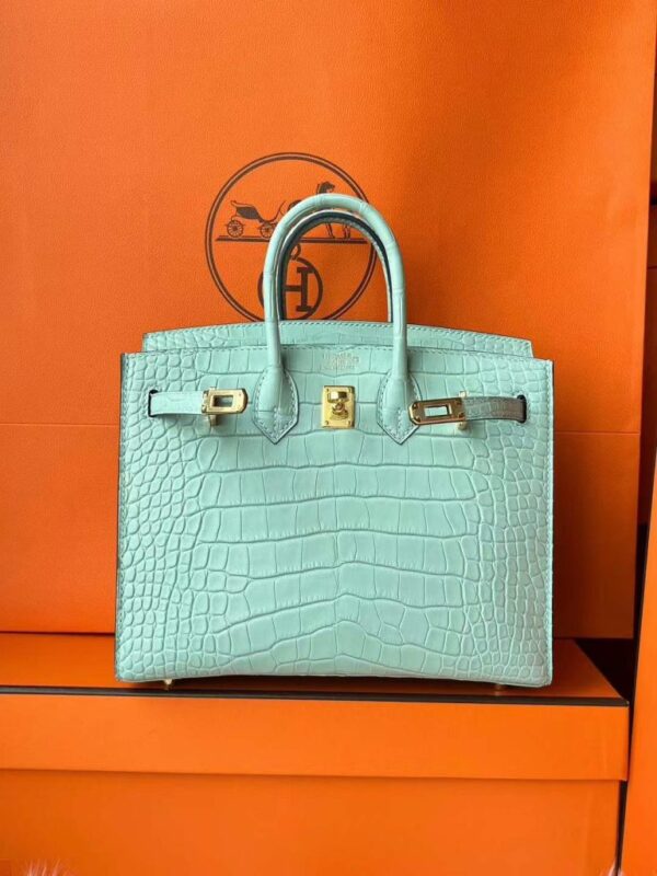 H Factory Bags Birkin Matte Alligator Crocodile 6u Mint Green Gold Hardware 20cm Full Handmade