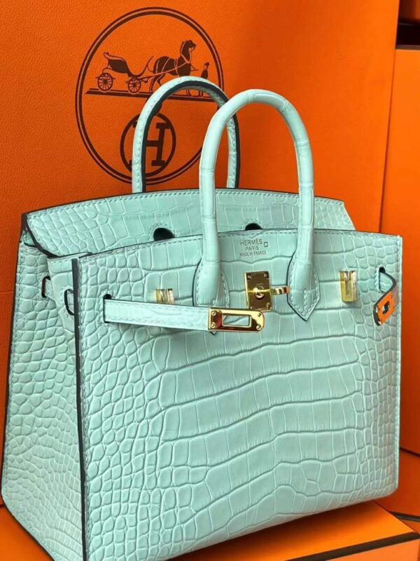 H Factory Bags Birkin Matte Alligator Crocodile 6u Mint Green Gold Hardware 20cm Full Handmade