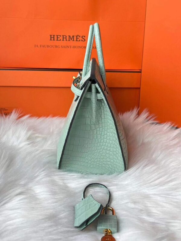 H Factory Bags Birkin Matte Alligator Crocodile 6u Mint Green Gold Hardware 20cm Full Handmade