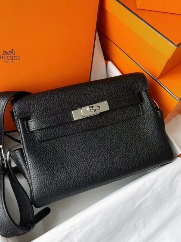 H Factory Bags Kelly Messenger Togo Leather CK89 Black Silver Hardware 25cm Full Handmade