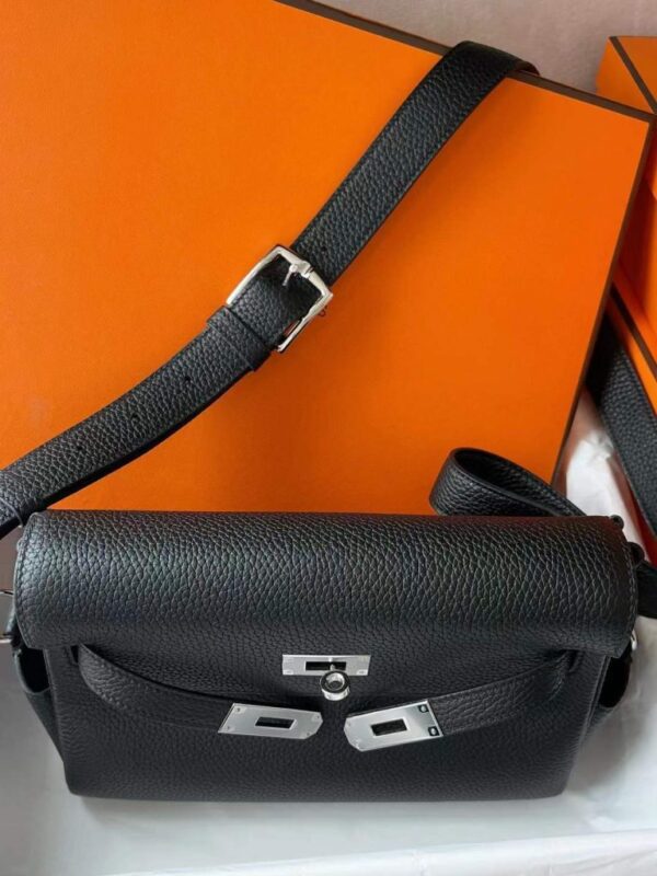 H Factory Bags Kelly Messenger Togo Leather CK89 Black Silver Hardware 25cm Full Handmade