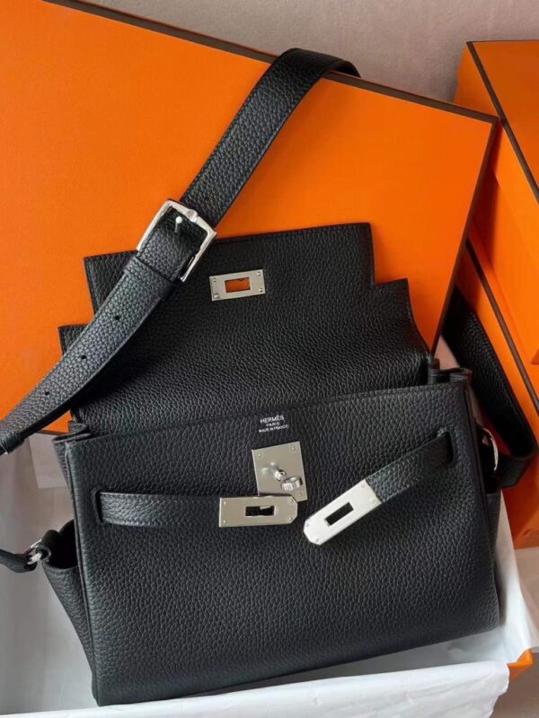 H Factory Bags Kelly Messenger Togo Leather CK89 Black Silver Hardware 25cm Full Handmade