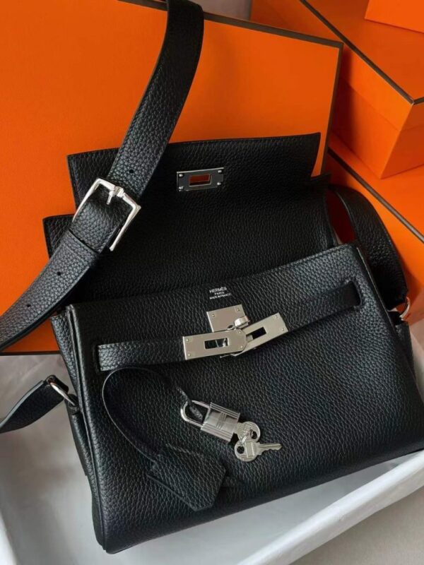 H Factory Bags Kelly Messenger Togo Leather CK89 Black Silver Hardware 25cm Full Handmade