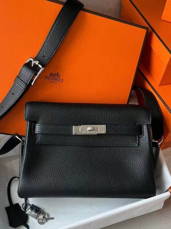 H Factory Bags Kelly Messenger Togo Leather CK89 Black Silver Hardware 25cm Full Handmade