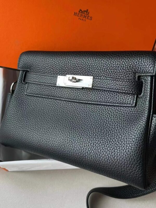 H Factory Bags Kelly Messenger Togo Leather CK89 Black Silver Hardware 25cm Full Handmade