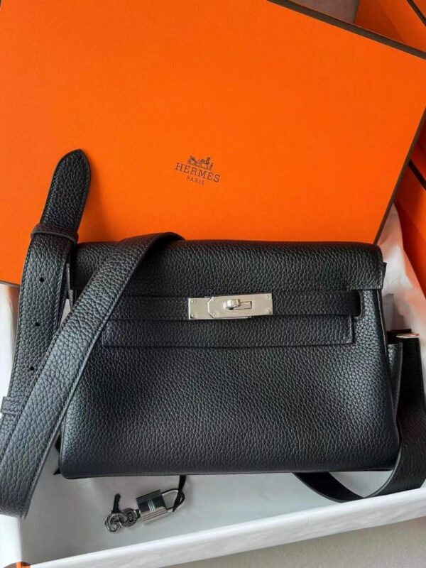H Factory Bags Kelly Messenger Togo Leather CK89 Black Silver Hardware 25cm Full Handmade
