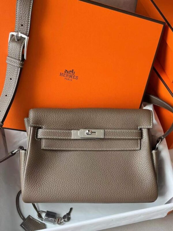H Factory Bags Kelly Messenger Togo Leather CK18 Etoupe Grey Silver Hardware 25cm Full Handmade