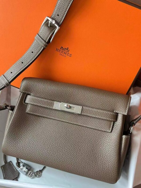 H Factory Bags Kelly Messenger Togo Leather CK18 Etoupe Grey Silver Hardware 25cm Full Handmade