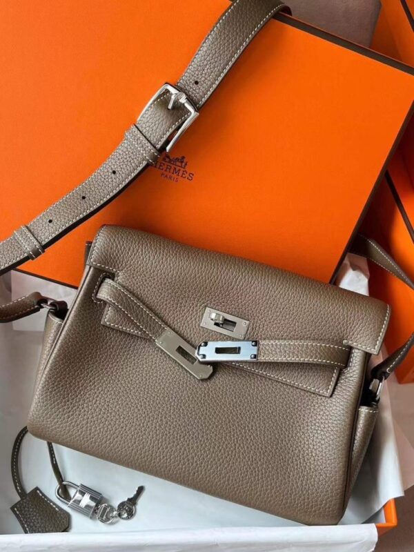 H Factory Bags Kelly Messenger Togo Leather CK18 Etoupe Grey Silver Hardware 25cm Full Handmade