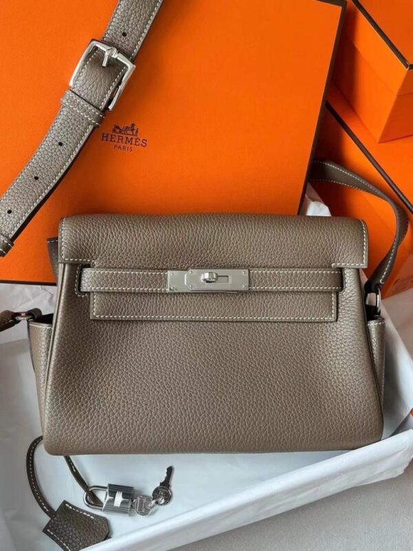 H Factory Bags Kelly Messenger Togo Leather CK18 Etoupe Grey Silver Hardware 25cm Full Handmade