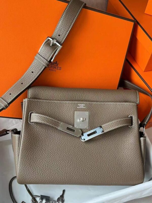 H Factory Bags Kelly Messenger Togo Leather CK18 Etoupe Grey Silver Hardware 25cm Full Handmade