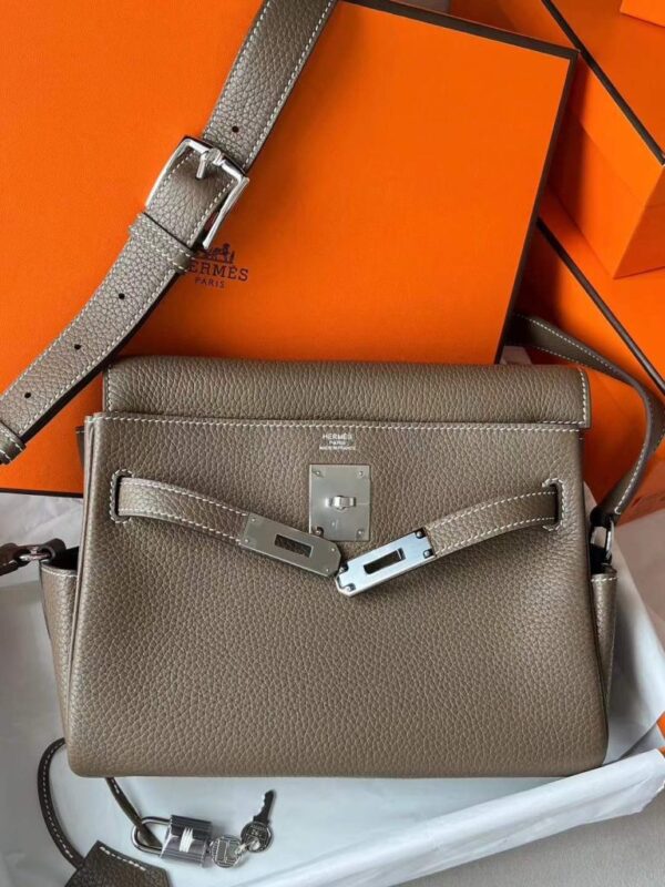 H Factory Bags Kelly Messenger Togo Leather CK18 Etoupe Grey Silver Hardware 25cm Full Handmade