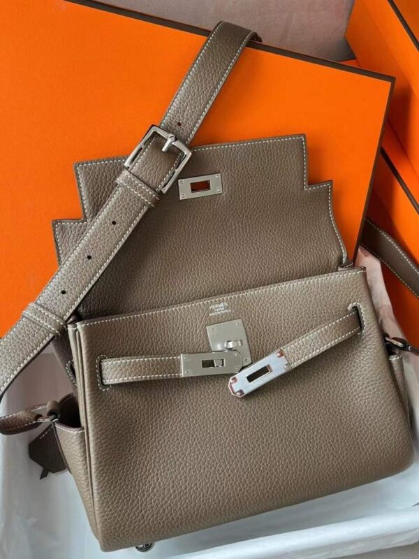 H Factory Bags Kelly Messenger Togo Leather CK18 Etoupe Grey Silver Hardware 25cm Full Handmade