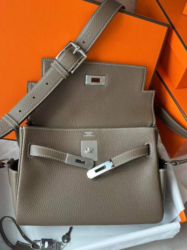 H Factory Bags Kelly Messenger Togo Leather CK18 Etoupe Grey Silver Hardware 25cm Full Handmade
