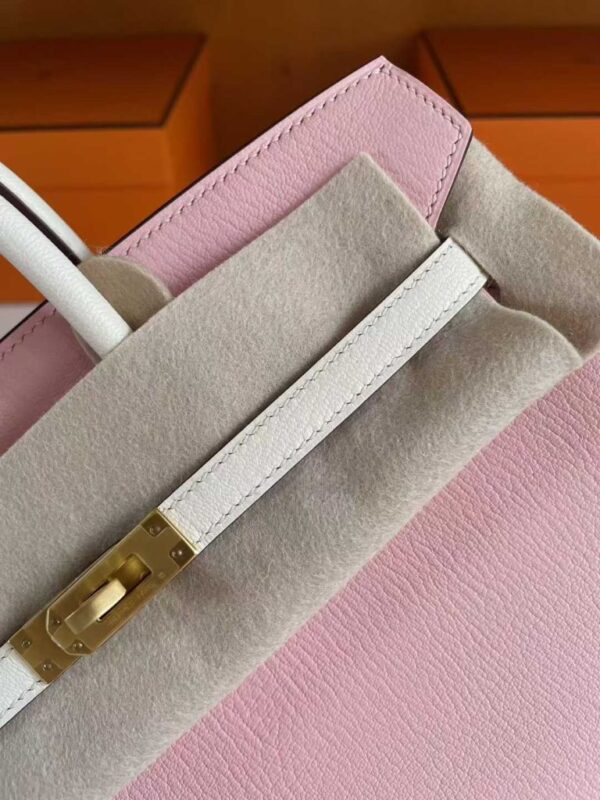 H Factory Bags Birkin Chever Leather Cream Pink & White Gold Hardware 25cm Full Handmade