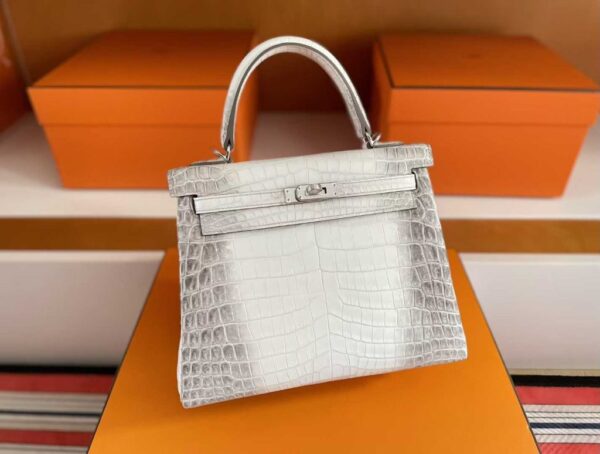 H Factory Bags Kelly Matte Crocodile Leather Himalaya Silver Hardware 25cm Full Handmade