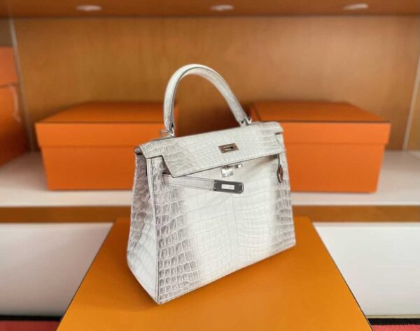 H Factory Bags Kelly Matte Crocodile Leather Himalaya Silver Hardware 25cm Full Handmade