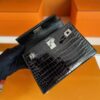 H Factory Bags Mini Kelly Shiny Alligator Crocodile CK89 Black Silver Hardware 19cm Full Handmade