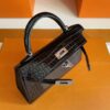 H Factory Bags Mini Kelly Shiny Alligator Crocodile CK89 Black Silver Hardware 19cm Full Handmade
