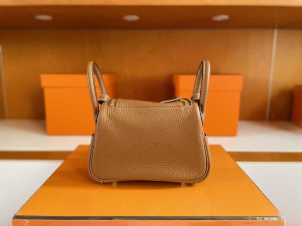 H Factory Bags Mini Lindy Togo Leather CK37 Golden Brown Gold Hardware 20cm Full Handmade