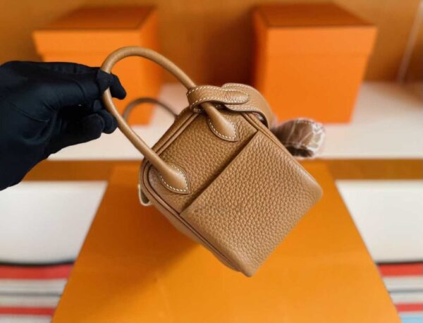 H Factory Bags Mini Lindy Togo Leather CK37 Golden Brown Gold Hardware 20cm Full Handmade