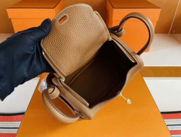 H Factory Bags Mini Lindy Togo Leather CK37 Golden Brown Gold Hardware 20cm Full Handmade