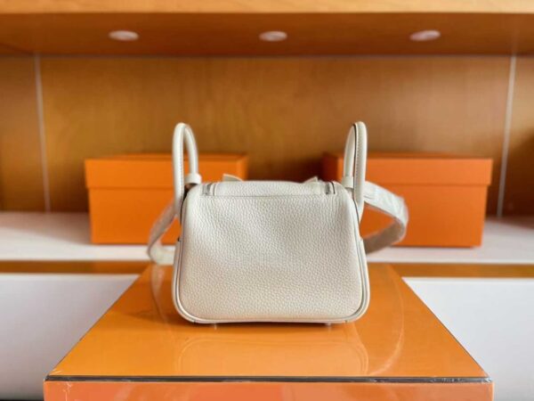 H Factory Bags Mini Lindy Togo Leather Cream White Silver Hardware 20cm Full Handmade