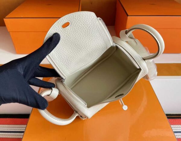 H Factory Bags Mini Lindy Togo Leather Cream White Silver Hardware 20cm Full Handmade
