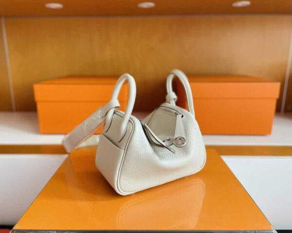 H Factory Bags Mini Lindy Togo Leather Cream White Silver Hardware 20cm Full Handmade