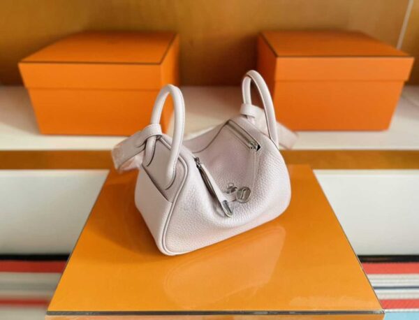 H Factory Bags Mini Lindy Togo Leather Light Pink Silver Hardware 20cm Full Handmade