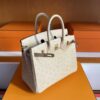 H Factory Bags Birkin Ostrich Leather Yellowish White Gold Hardware 25cm Full Handmade